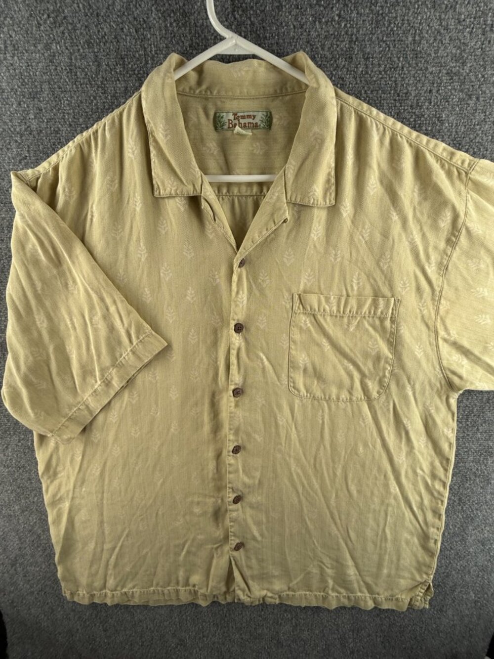 Tommy Bahama Silk Short Sleeve Button Up Shirt Men Beige Floral Print Hawaii XL